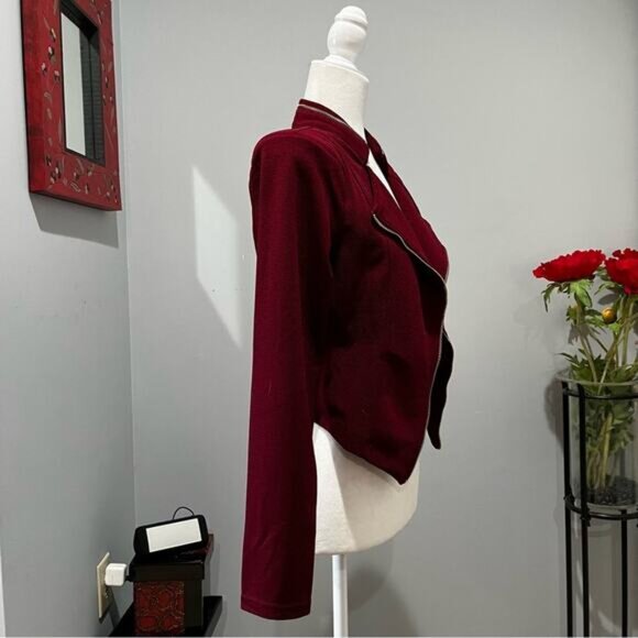 NEW Michel Cropped Open Zipper Lattice Panel Casual Layering Blazer Jacket M NWT - Picture 8 of 14